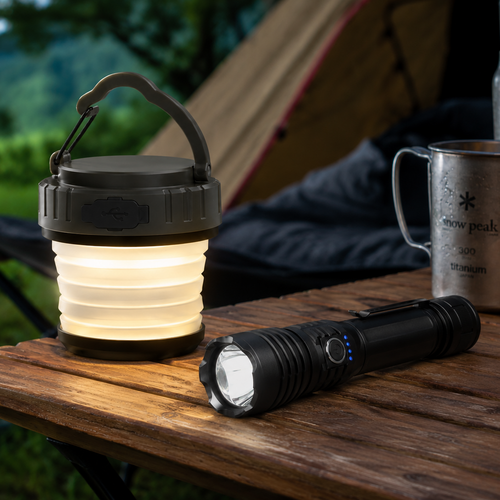 DeltaBattery Combo: USB LED Torch + Foldable Camping Lamp